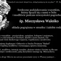 Podziękowanie za udział w pogrzebie śp. Mieczysława Waleśko. Rodzina dziękuje za wsparcie, modlitwę i pamięć.