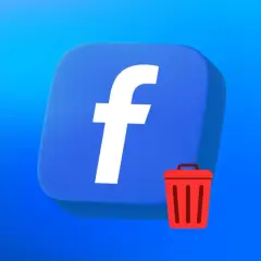 Ikona Facebooka i czerwony kosz na śmieci. Poradnik, jak usunąć konto na FB osoby zmarłej, gdy potrzebne jest zamknięcie profilu.