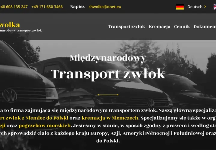 Chwolka oferuje transport zwłok z Niemiec do Polski i innych krajów. Specjalizujemy się w międzynarodowym transporcie zmarłych.