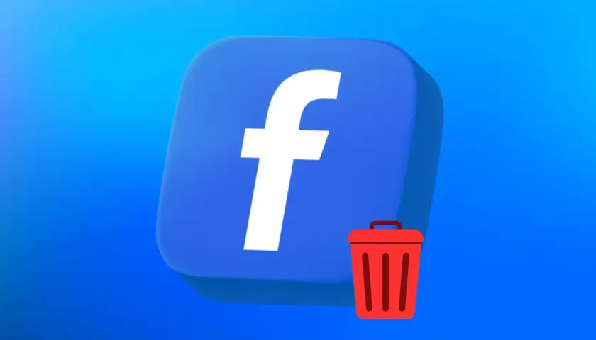 Ikona Facebooka i czerwony kosz na śmieci. Poradnik, jak usunąć konto na FB osoby zmarłej, gdy potrzebne jest zamknięcie profilu.