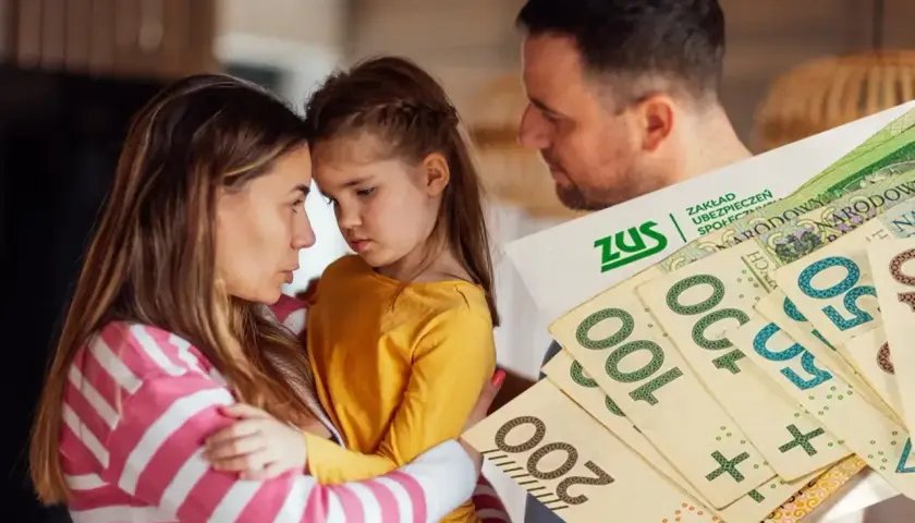 Rodzina martwi się, ile wynosi renta rodzinna. ZUS i pieniądze w tle.