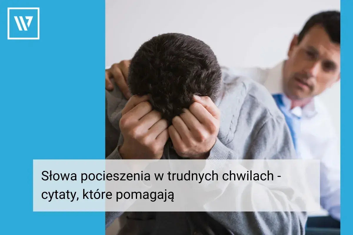 Mężczyzna pociesza przyjaciela, który ukrywa twarz w dłoniach. Dowiedz się, jak kogoś pocieszyć sms-em, wysyłając wspierające słowa.